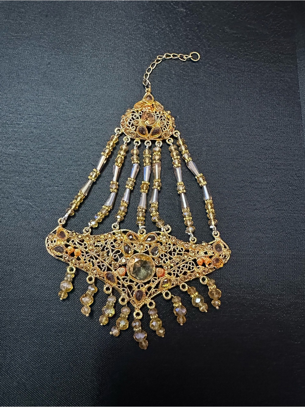 Gold Filigree Statement Jhoomar with Amber Accents